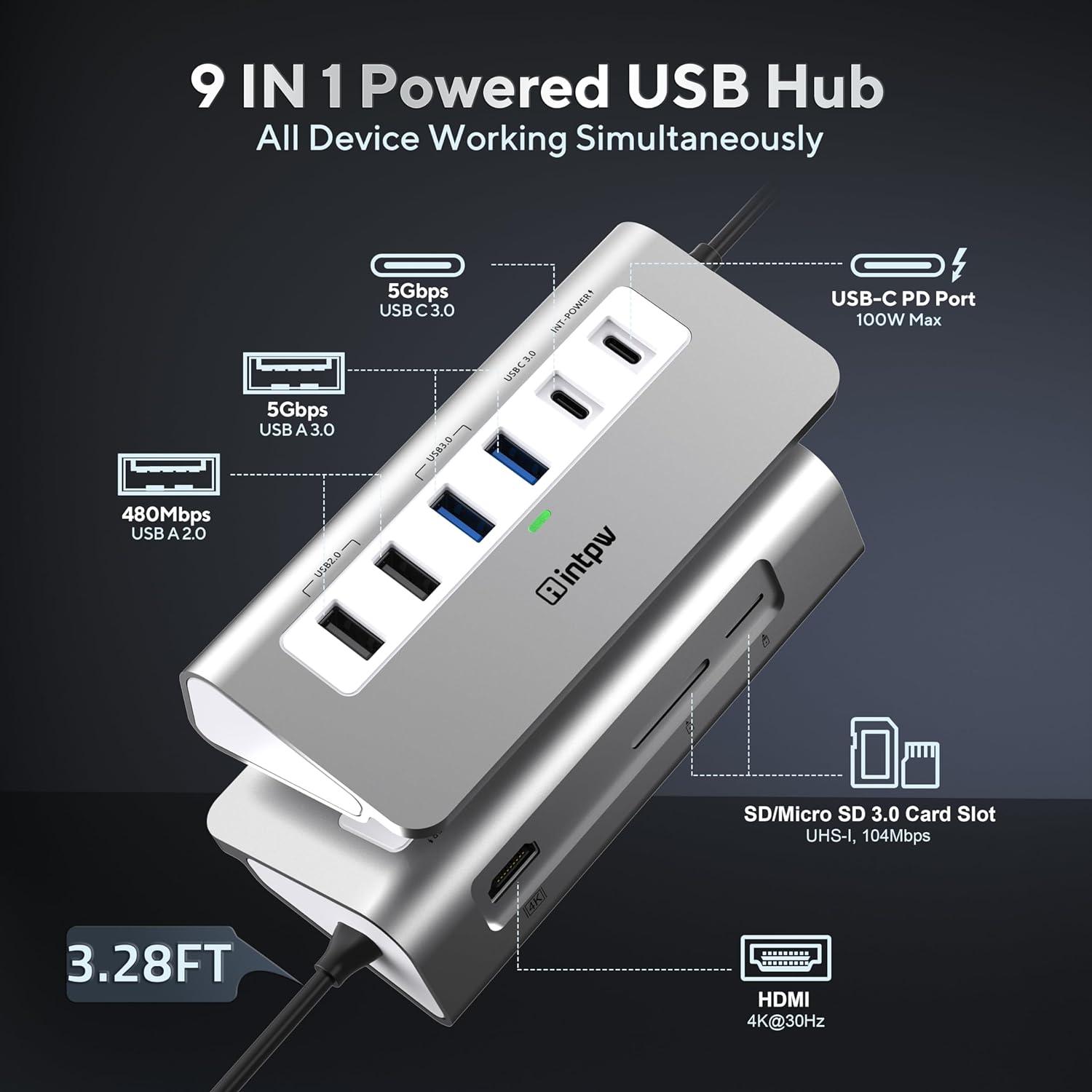 9 IN 1 Powered USB Hub，white