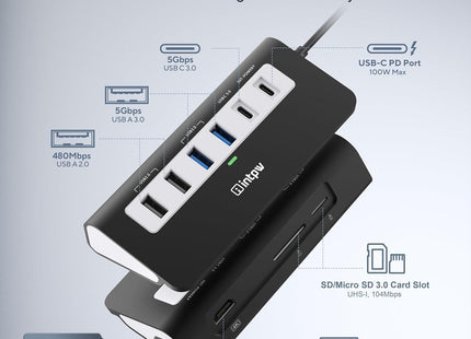 p9 9 in 1 powered USB Hub, black