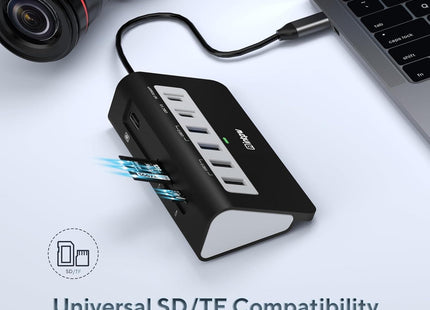 P9 usb to usb c adapter has SD/TF port transfers data up to 104MB/S, black
