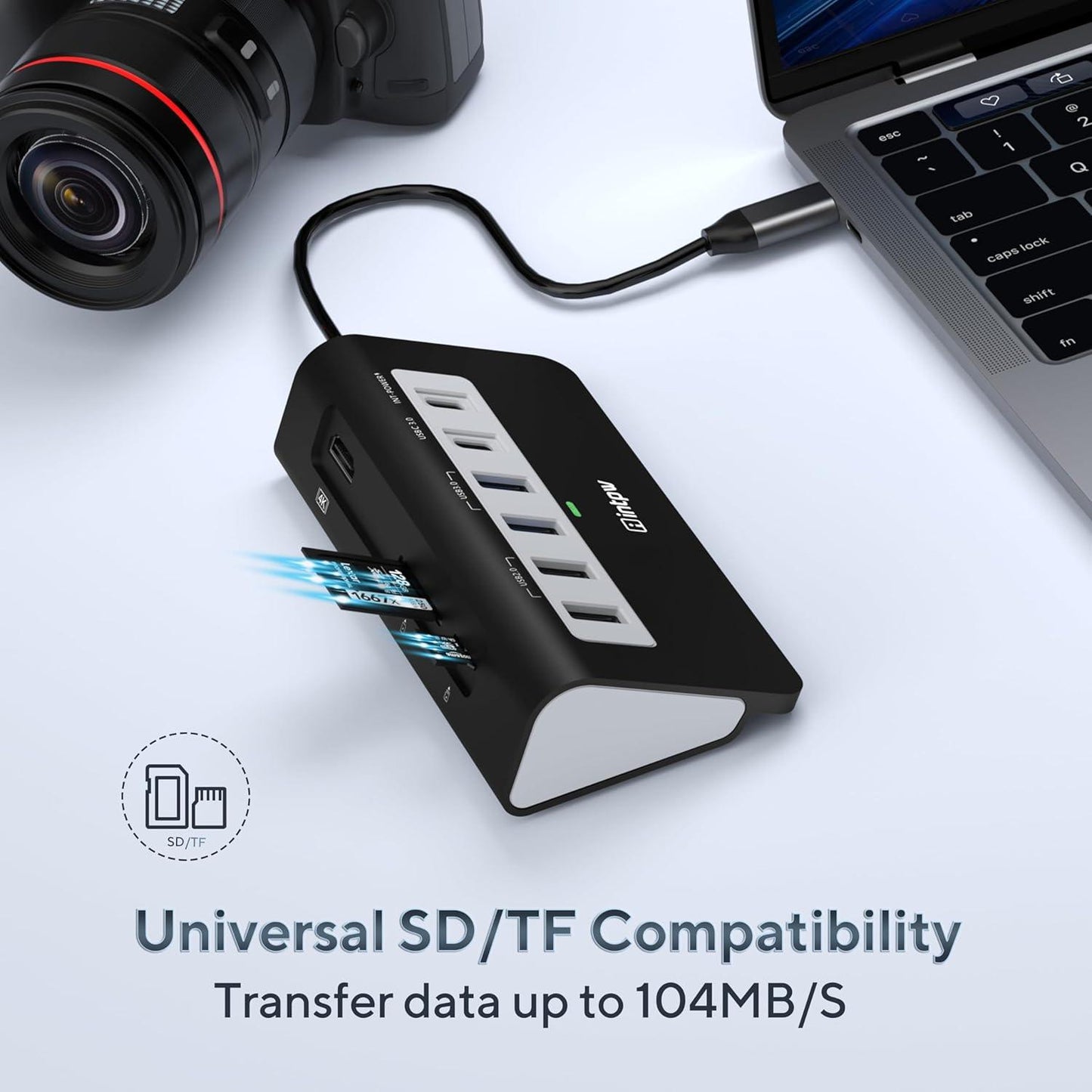 P9 usb to usb c adapter has SD/TF port transfers data up to 104MB/S, black