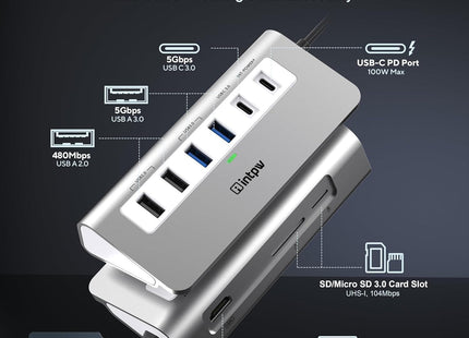 p9 9 IN 1 Powered USB Hub, silver