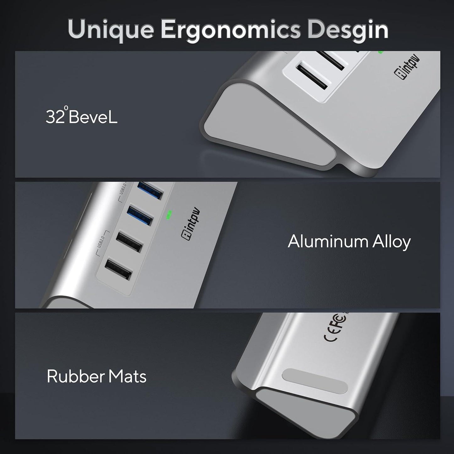 p9 usb c hub with unique ergonomics desgin, silver