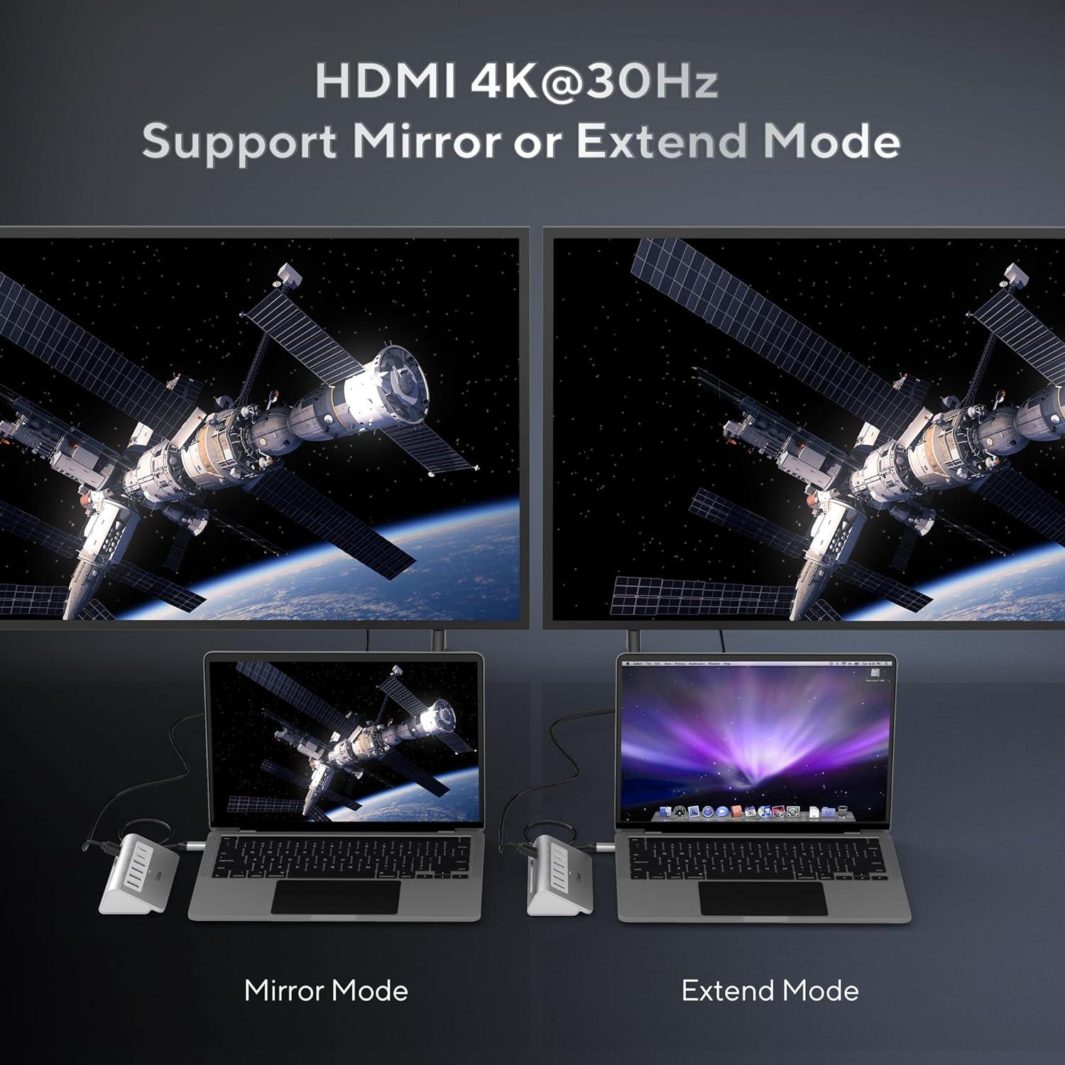 P9 mac mini hub with HDMI 4K@30Hz port supports mirror or extend mode, silver