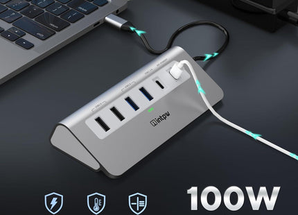 p9 usb multiport adapter with pd 100w fast charging port, silver
