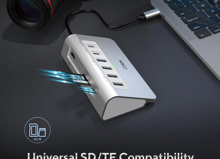 P9 usb to usb c adapter has SD/TF port transfers data up to 104MB/S, silver