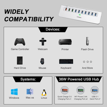 YH6S Powered USB Hub (10-in-1)