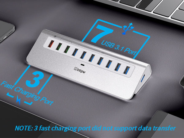 intpw powered usb hub yh6s with 10 ports