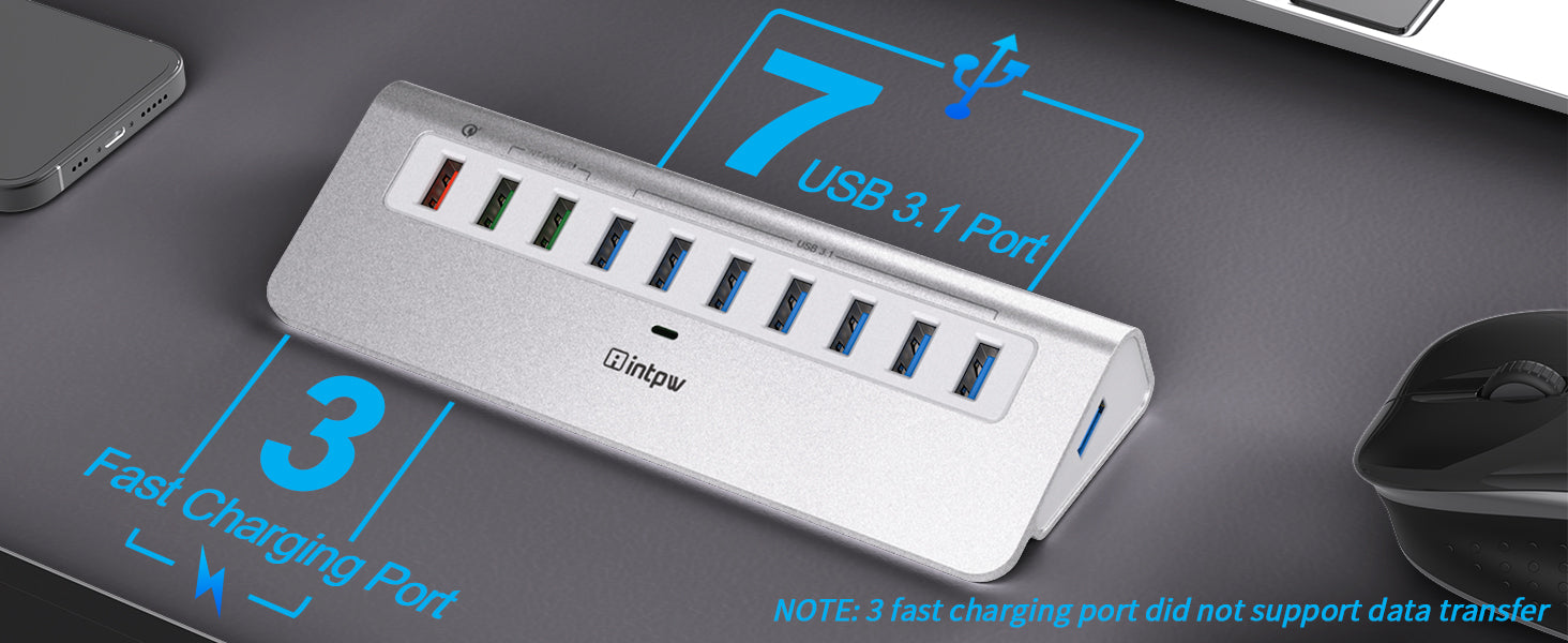 intpw powered usb hub yh6s with 10 ports