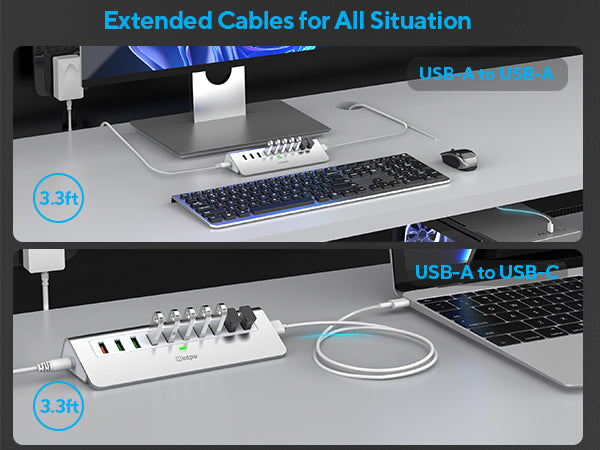 intpw powered usb hub yh6s with 2 cables