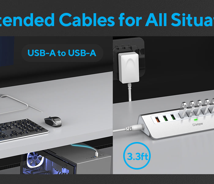 intpw powered usb hub yh6s with 2 cables