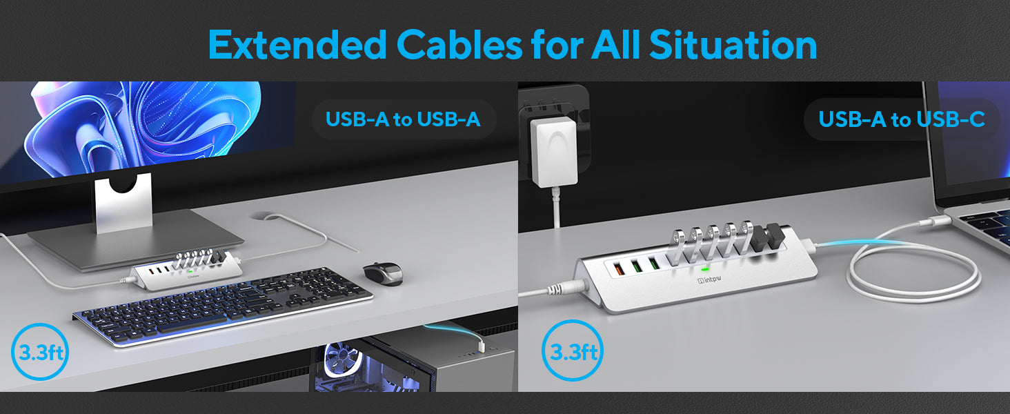 intpw powered usb hub yh6s with 2 cables