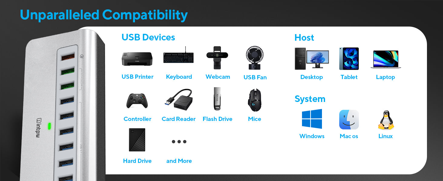 unparalleled compatibility intpw powered usb hub yh6s