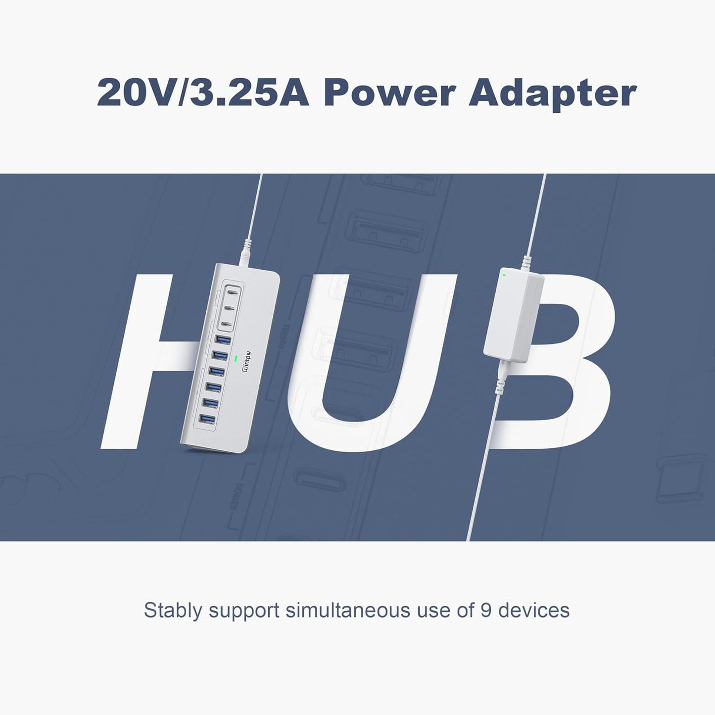 intpw yh6ac 20V/3.25A power adapter support 9 devices.