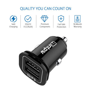 INTPW Car Charger 2 Pack, Flush Fit Dual Port USB Car Charger with 24W/4.8A Output for  iPhone, iPad, Samsung and More