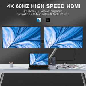 Macbook Docking Station with M1 & M1 Pro Chips Compatibility  -Single 5K@60hz/ Dual 4K@60Hz Monitor Display for Mac & Windows & Chrome OS (100W PD, 9X USB Ports, 2X HDMI ,1x DP, Gigabit Ethernet)