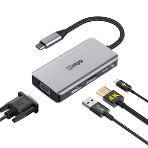 Intpw USB C HUB, USB C to HDMI VGA Adapter w/Dual Video Output(HDMI&VGA), PD Pass-Through Charging Port, USB3.0 Port HUB for New MacBook Pro